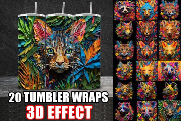 3D Colorful Animals Tumbler Wrap Design: A Creative Asset