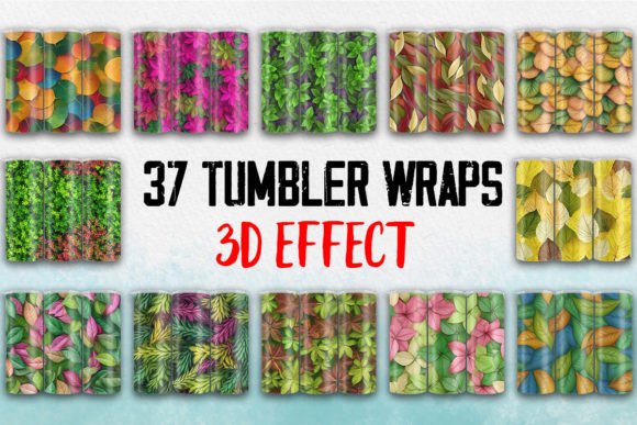 3D Colorful Leaves Tumbler Wrap: A Vibrant Design Asset