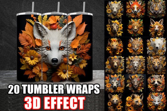 3D Fall Flower Wild Animals Tumbler Wrap: A Design Asset