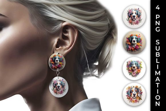 3D Floral Bernese Mountain Earrings PNG: A Whimsical Design Asset