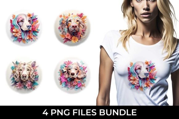 3D Floral Cocker Spaniel PNG Distress Design