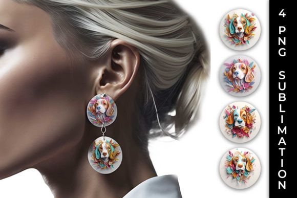 3D Floral Fantasy Beagle Earrings PNG