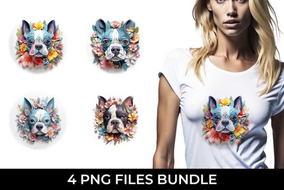 3D Floral Fantasy Boston Terrier PNG Design