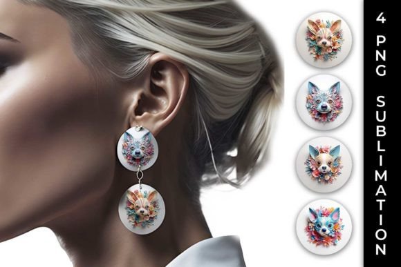 3D Floral Fantasy Chihuahua Earrings PNG