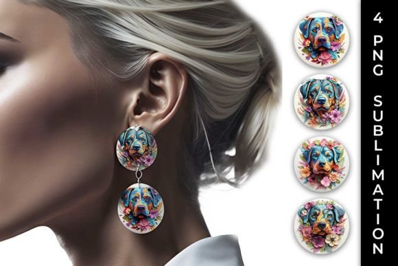 3D Floral Fantasy Rottweiler Earrings Design Bundle