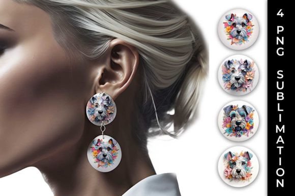 3D Floral Fantasy Schnauzer Earrings: A Creative Design Bundle