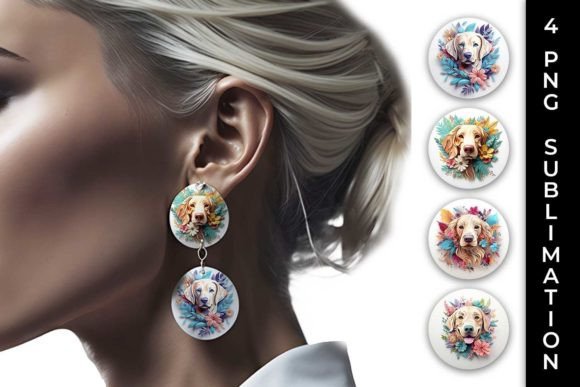 3D Floral Golden Retriever Earrings PNG: Cute Canine Designs
