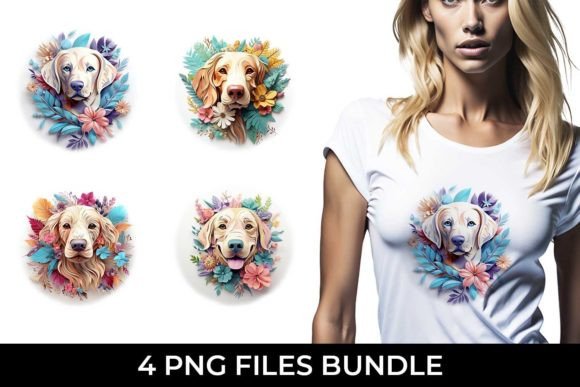 3D Floral Golden Retriever Sublimation Design: A Pastel Dream