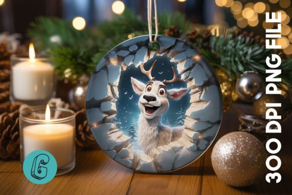 3D Reindeer Break Through Ornament (05): Creative Holiday Design