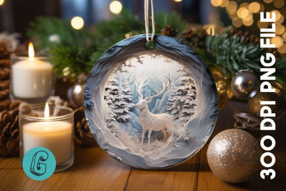 3D Reindeer Break Through Ornament (13) Festive Digital Art