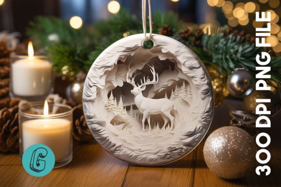 3D Reindeer Break Through Ornament: Festive Digital Art