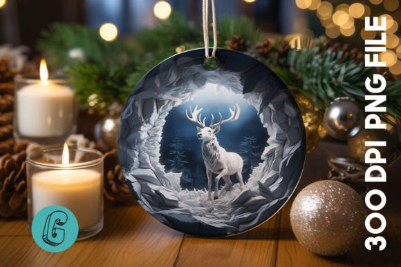 3D Reindeer Break Through Ornament: Festive Digital Art