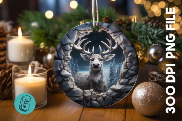 3D Reindeer Break Through Ornament: Festive Digital Art