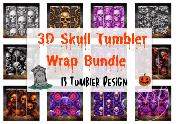 3D Skull Tumbler Wrap Sublimation Bundle