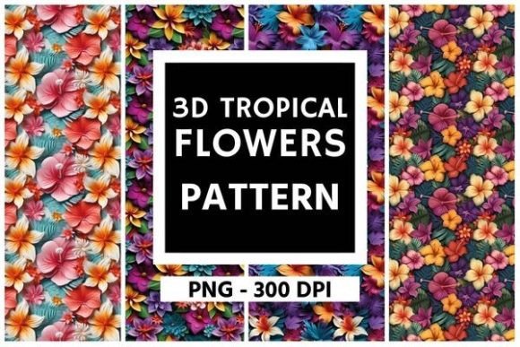 3D Summer Tropical Flowers Pattern: Vibrant Design Asset