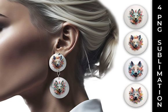 Charming 3D Floral German Shepherd Earrings PNG Designs