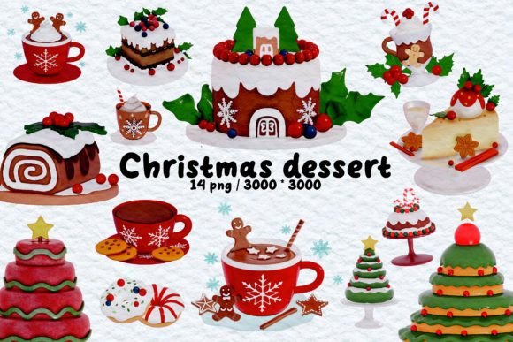 Festive 3D Desserts: A Christmas Clipart Collection
