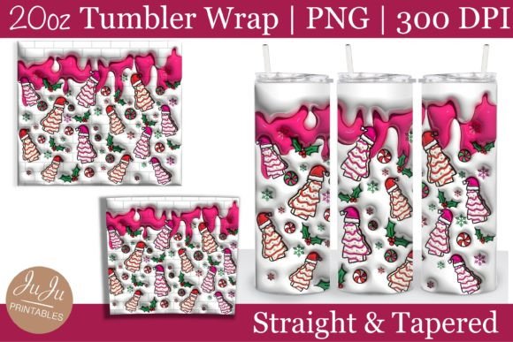 Inflated 3D Christmas Cakes Tumbler Wrap: Sweet Holiday Design