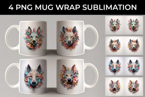 Unleash Cuteness with the 3D Floral Fantasy German Shepherd Mug