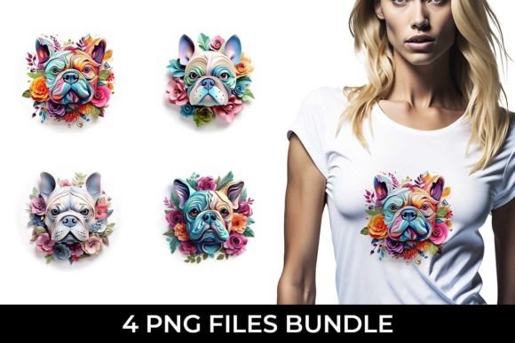 Unleash Whimsy: 3D Floral Fantasy Bulldog Sublimation